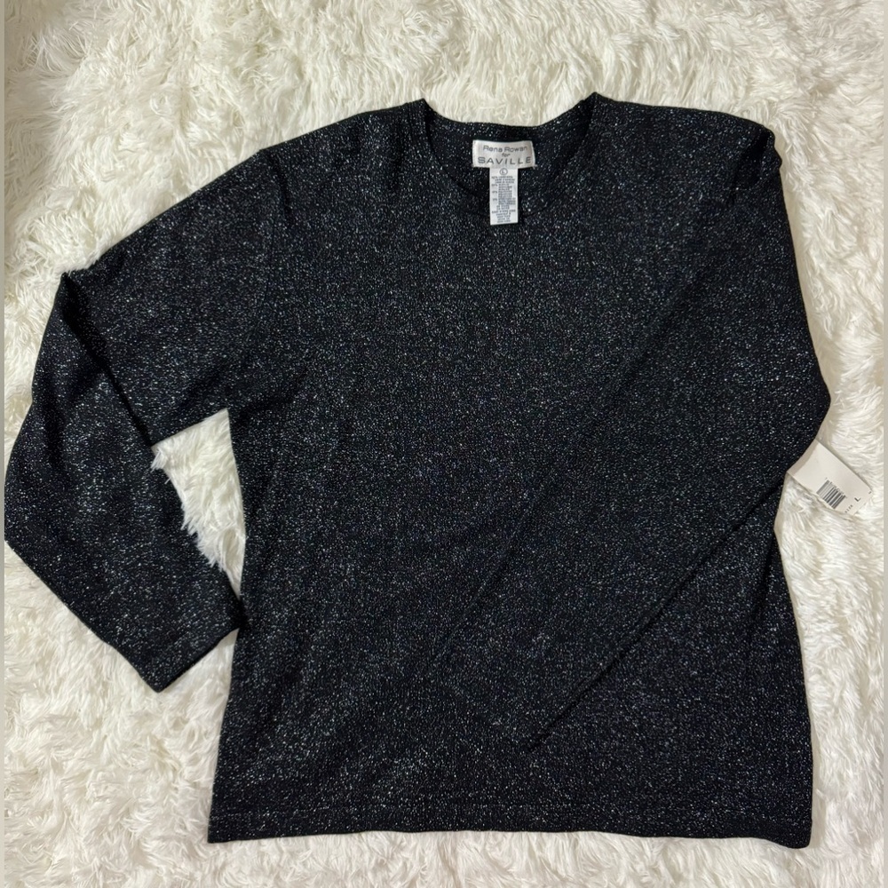 Vintage NWT Rena Rowan for Saville Size Large Black Silver Sparkle Long Sleeve